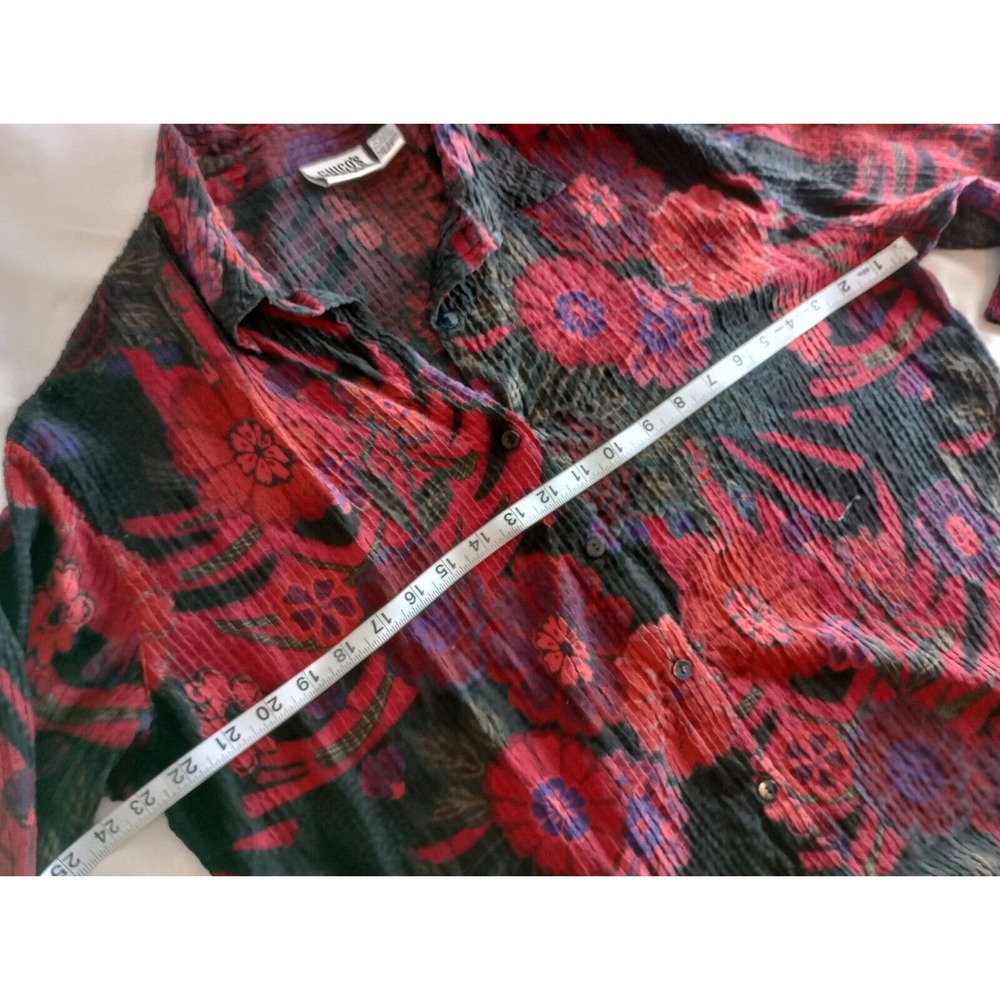 Chico’s design blouse Silk Size 3 XL Vtg Long Sleeves Buttoned 3/4 Sleeve Floral - Picture 7 of 10
